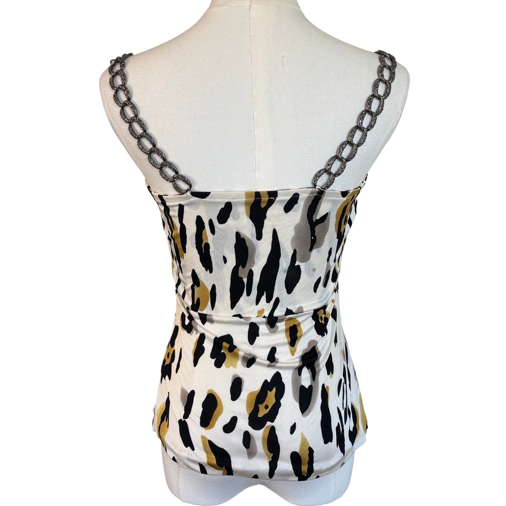 Sky Animal Print Cami Top Gold Black Womens Small Rhinestone Chain Straps - Picture 2 of 8